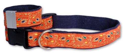 Handmade eco-friendly hemp bracelet and matching decorative dog collar, customizable with patches and engraving
