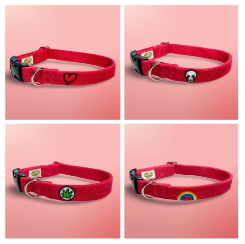 earthdog limited drop solid hemp adjustable collar in fire red colorway